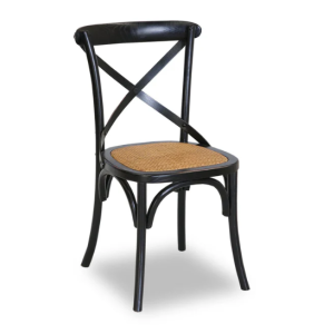 CROSS BACK DINING CHAIR RATTAN SEAT BLACK