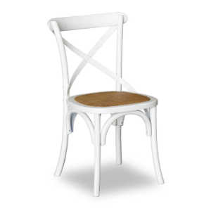 CROSS BACK DINING CHAIR RATTAN SEAT WHITE